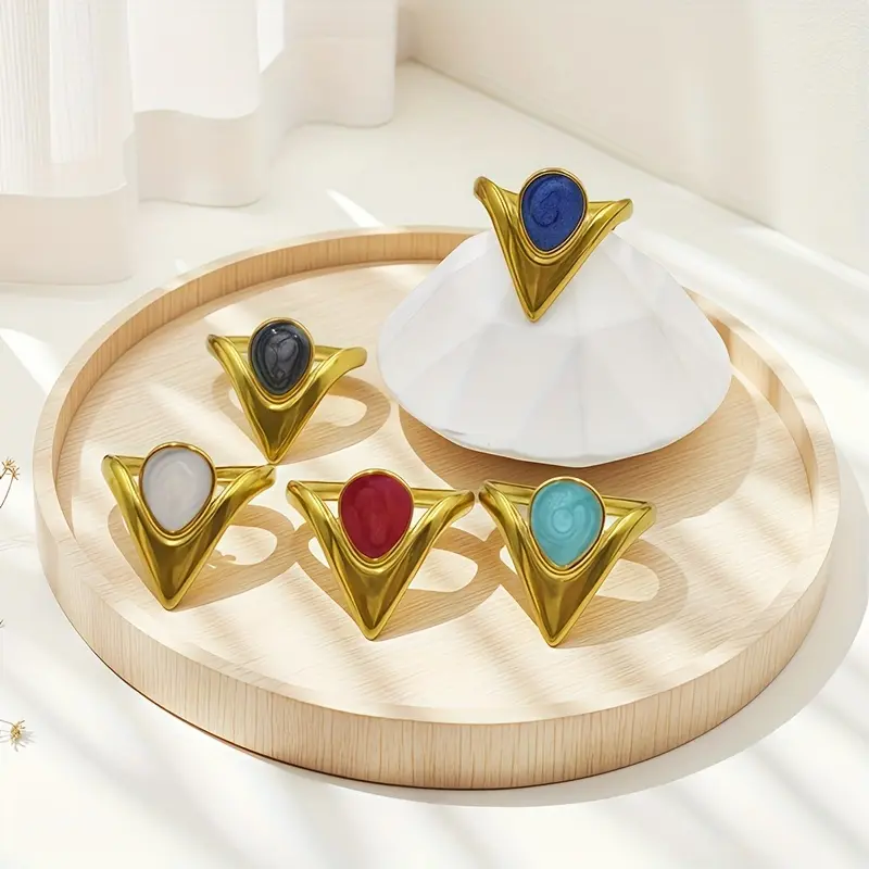 A Stainless Steel Teardrop Enamel Hydraulic Press Ring, a Fashionable and  Adjustable Open-end Drip-enamel Ring for Women