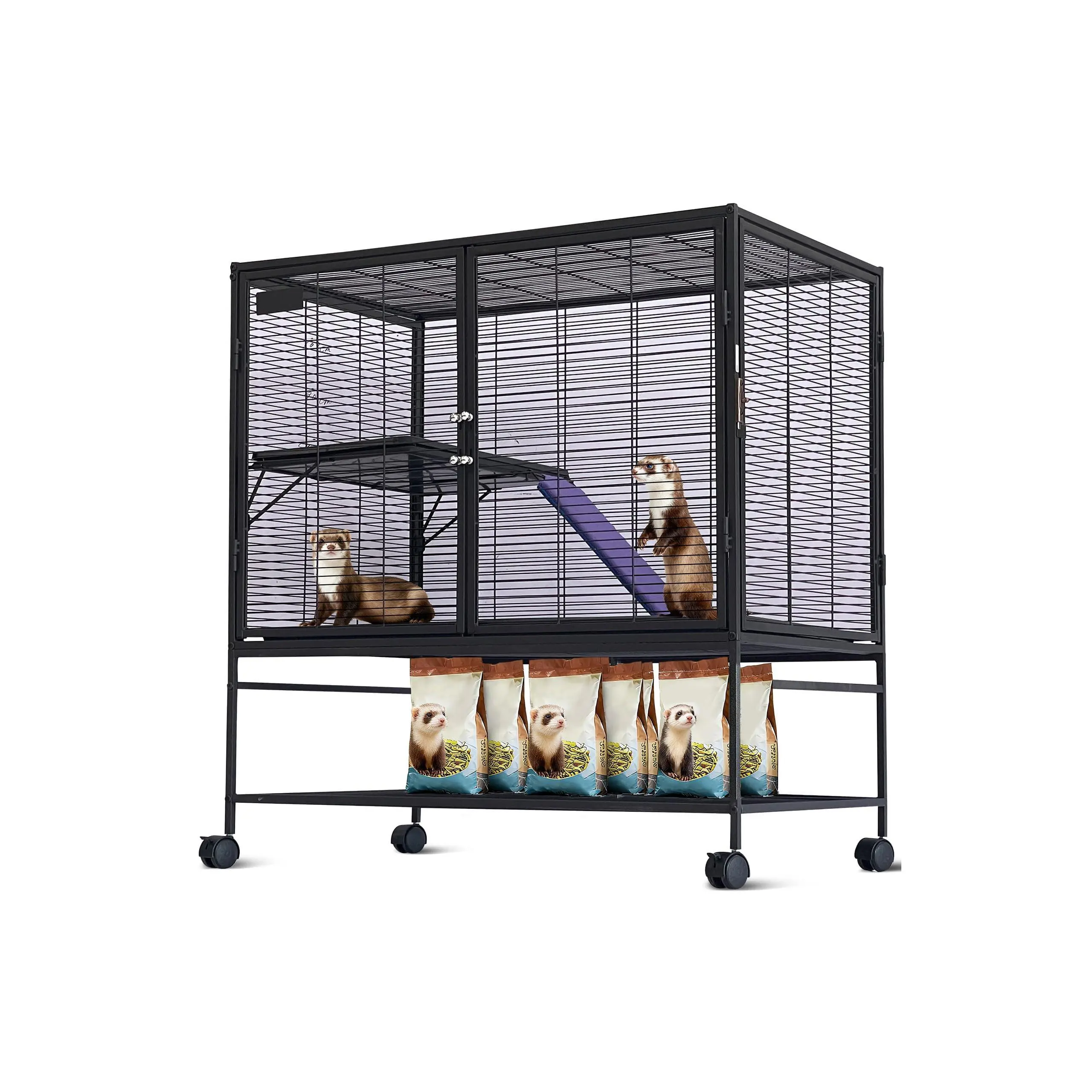 Garvee Multi-Level Metal Small Animal Cage with Removable Tray and Ramp, Lockable, BPA-Free, Suitable for Indoor and Outdoor Use, Ideal for Ferrets, Hamsters, Chinchillas, Rabbits, Guinea Pigs, Hedgehogs, and Gerbils