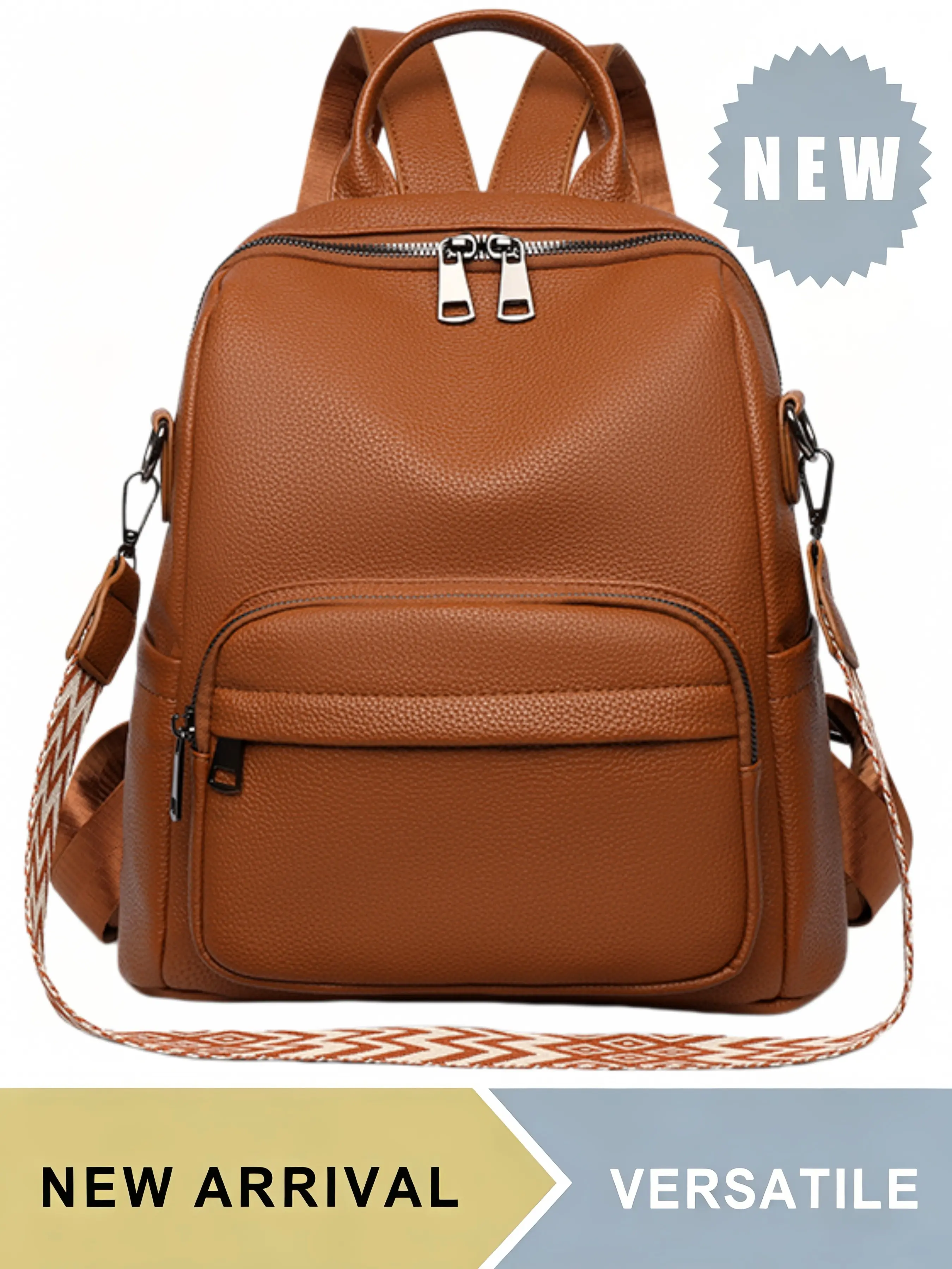 Litchi Grain Faux Leather Backpack Purse for Women, Convertible Crossbody Daypack with Wide Strap & Multi Pockets, Large Capacity Casual Shoulder Bag, Multiple Colors Available, Ideal for Daily School Travel Hiking Picnic Outdoor Activities