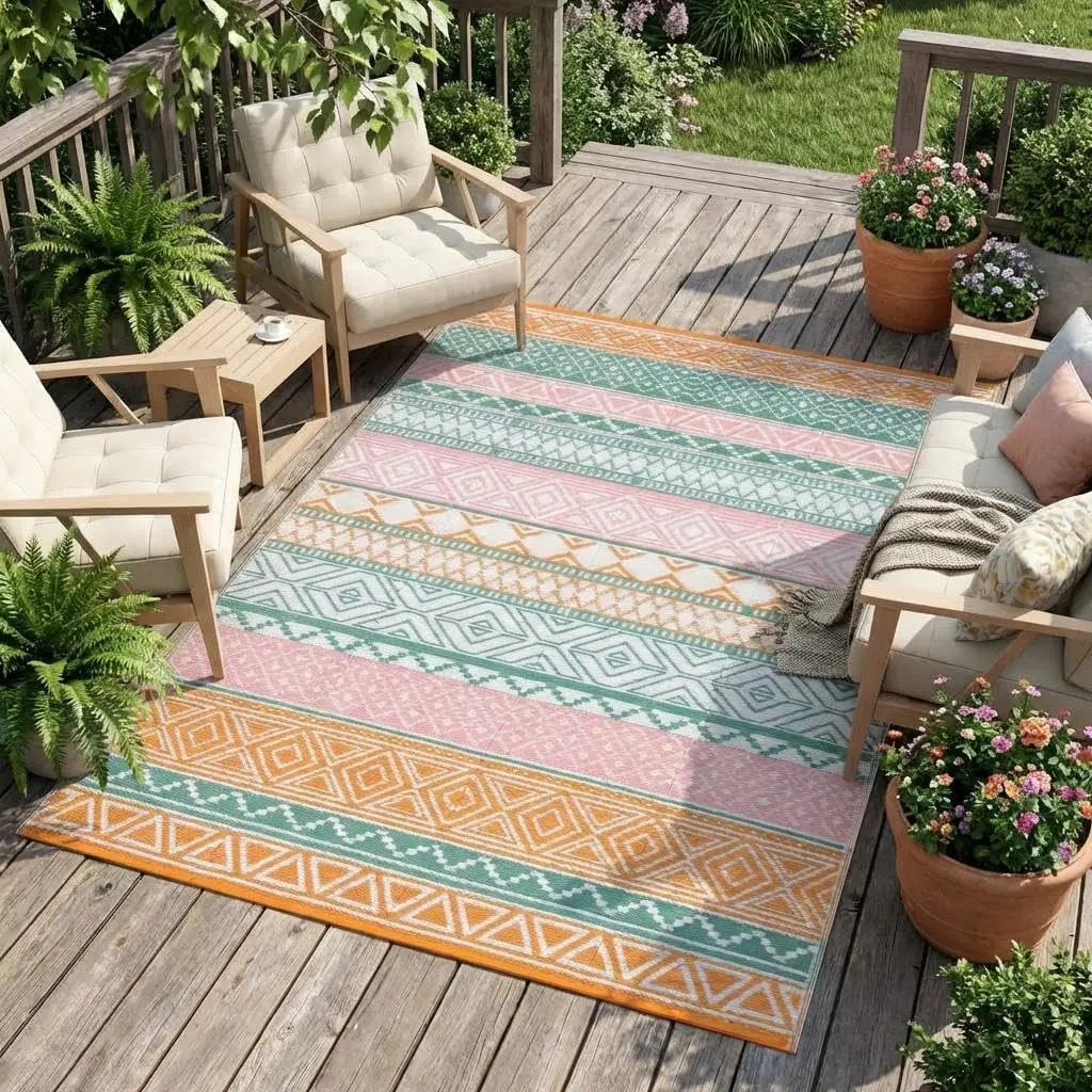 Outdoor Rug Waterproof for Patio Decor, Reversible Plastic Straw Rug Carpet, Camping Mat for Outdoor, RV, Backyard, Deck, Balcony, Picnic, Beach