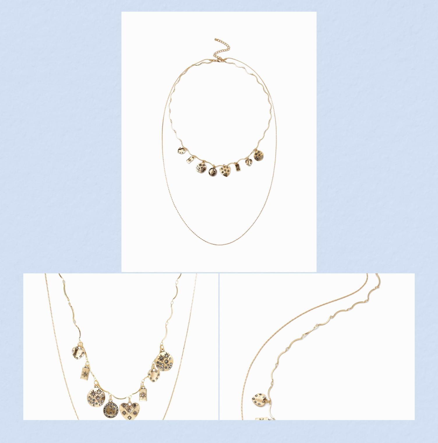 Cider HEART & RHINESTONE LAYERED NECKLACE