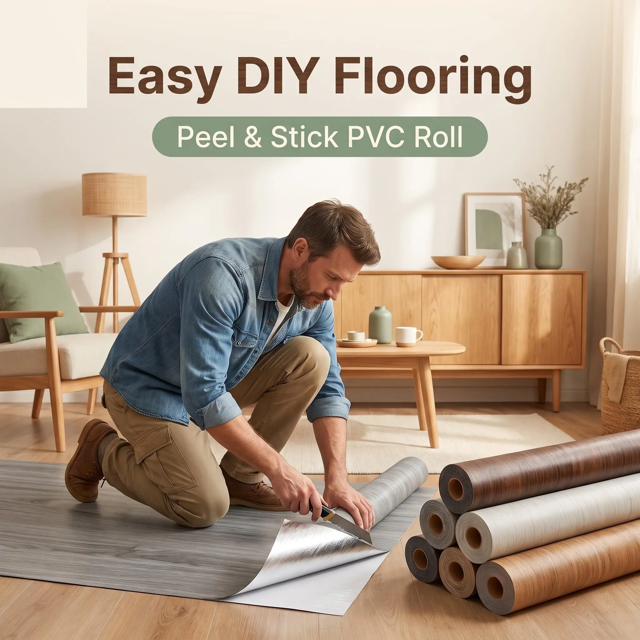 Self-Adhesive PVC Vinyl Floor Roll, Waterproof Peel and Stick, Wood Grain, Removable No Residue, for Apartment, RV, Garage, Shop Renovation, Peel And Stick Flooring