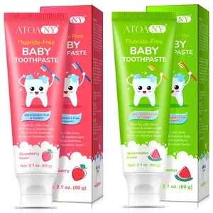 ATOANY Children's Toothpaste Set, Kid Toothpaste, Watermelon + Strawberry Flavors, Cavity Prevention + Multi-Effect Oral Care, Fine Foam That Rinses Easily, Fruit-Flavored Toothpaste, Contains Xylitol, Toothpaste for Children's Dental Care