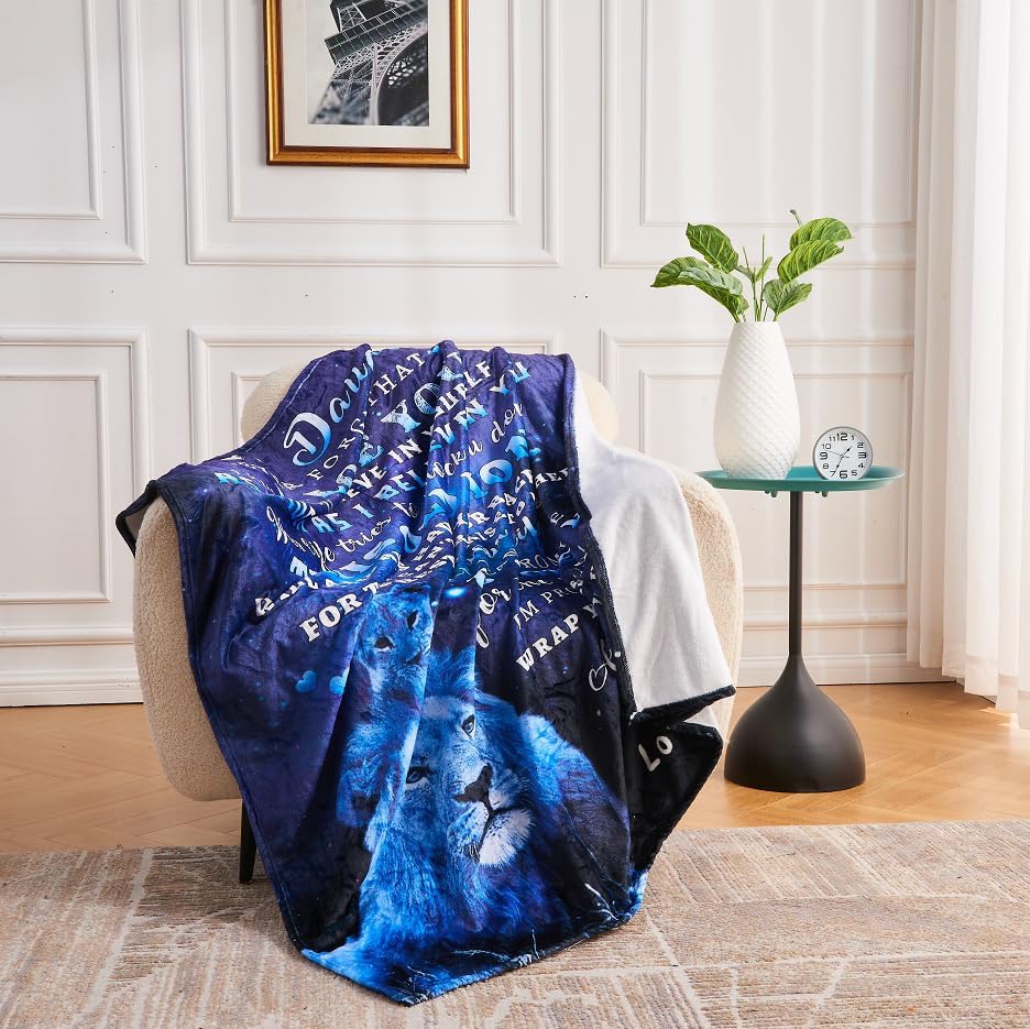 tgruihm Gift for Daughter from Dad: Blue Lion Blanket 50 x 60 inches (approx. 127.0 x 152.4 cm), Christmas Birthday Gift for Dad's Daughter, Mother's Day Gift for Adult Daughter, Graduation Flannel Blanket