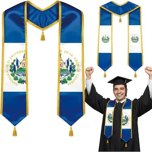Reversible Country Flag Graduation Stole with Gold Tassels, Sash for College High School University Graduates, 72"