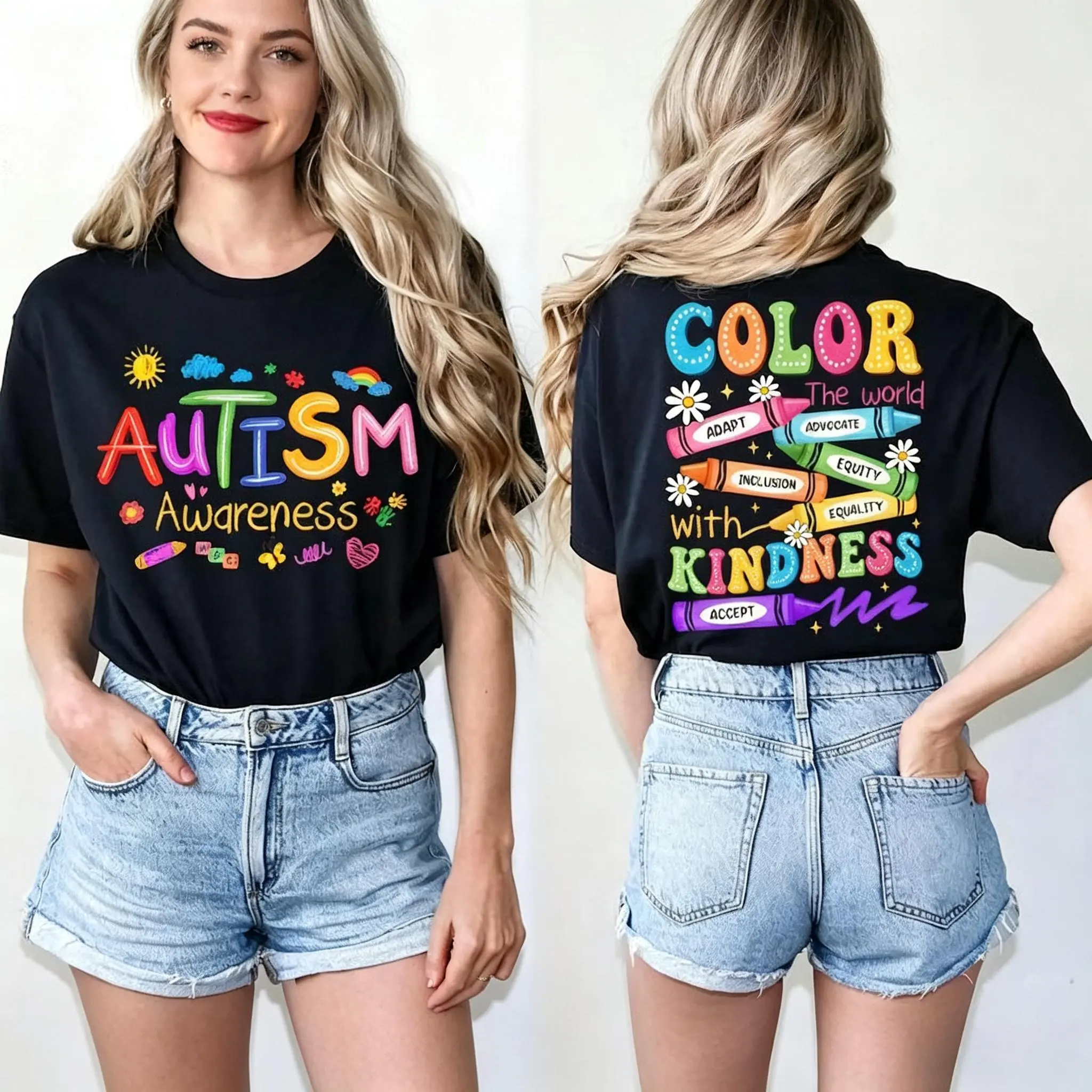 Autism Awareness T-shirt: 2-sided Print, SPED Teacher T-shirt, Special Education T-shirt, Brushstroke Autism T-shirt, ADHD Autism Mom Gift,summervibes