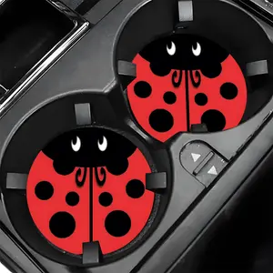 Cute Little Ladybug Car Coasters 2pcs - Absorbent Cup Holder Inserts - Non-Slip Rubber Backing - Universal Fit Decorative Cup Pads for Vehicle Interior