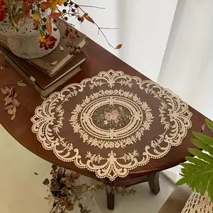 4pcs Elegant Tablecloth with Classic Lace Design with Hollow-out Design - Non-Slip, Easy to Clean for Dining, Kitchen & Party Decor, Tablecloth