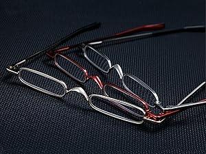 2 pairs Slim Mini Metal Reading Glasses Compact Lightweight Portable Readers with Glasses Case for Reading Case +1.0 (Black)