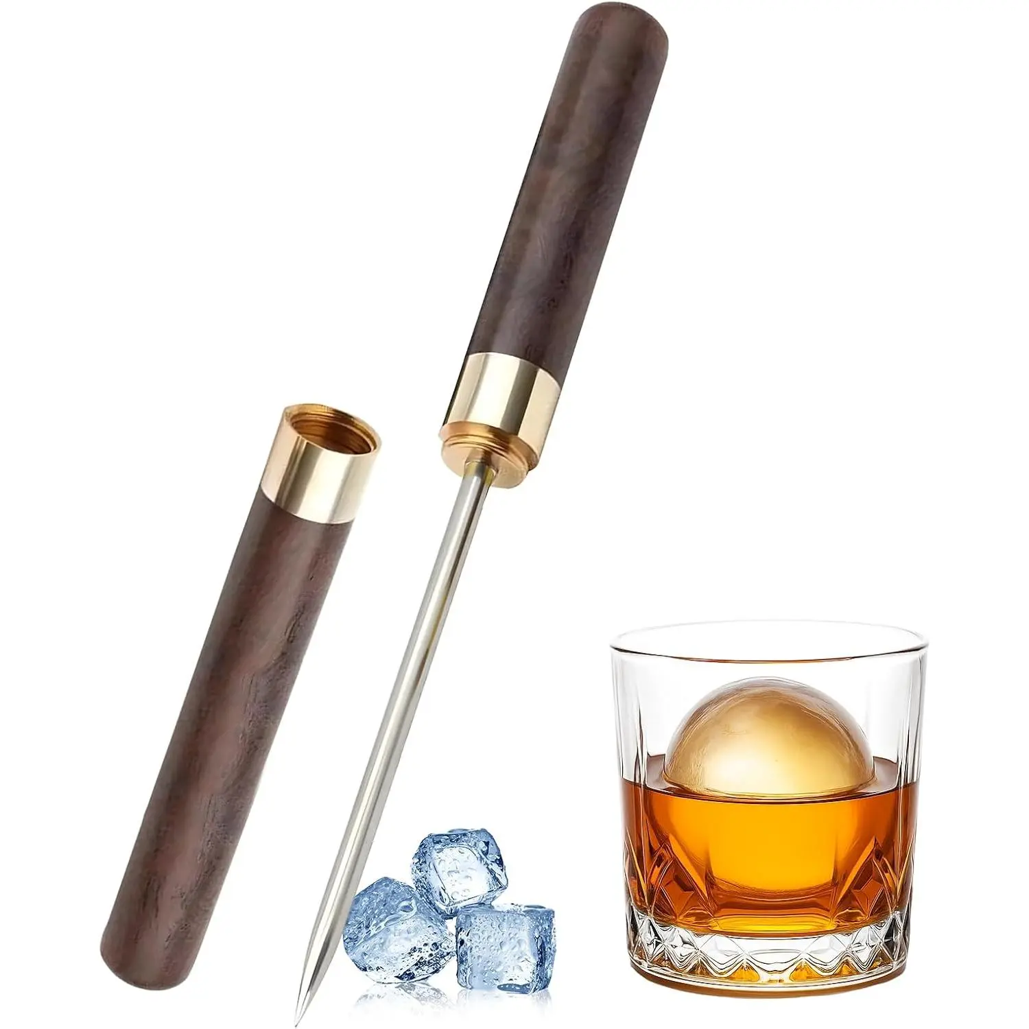 Ice Pick - 9 Inch Ice , Stainless Steel Ice Pick with Cover & Non-Slip Wooden Handle, Break Ice Tool for Bars, Kitchen, Bartender Breaking Ice