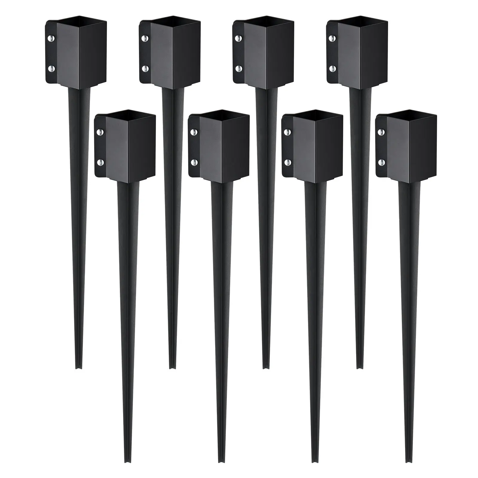 【Summerfinds】VEVOR Fence Post Anchor Ground Spike, 8 Pack 36x 4x 4 Inches Outer Diameter (Inner Diameter 3.5x3.5 Inches), Metal Black Powder Coated Post Stake Ground, for Mailbox Deck Garden Railing