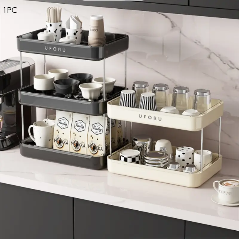New model 2 / 3 Tier Cup Drying Rack, Vintage Countertop Cup Storage Organizer with Drain Tray, Multilayer Kitchen Mug Holder, White/Black Home Desktop Water Cup Stand Kitchen essentials