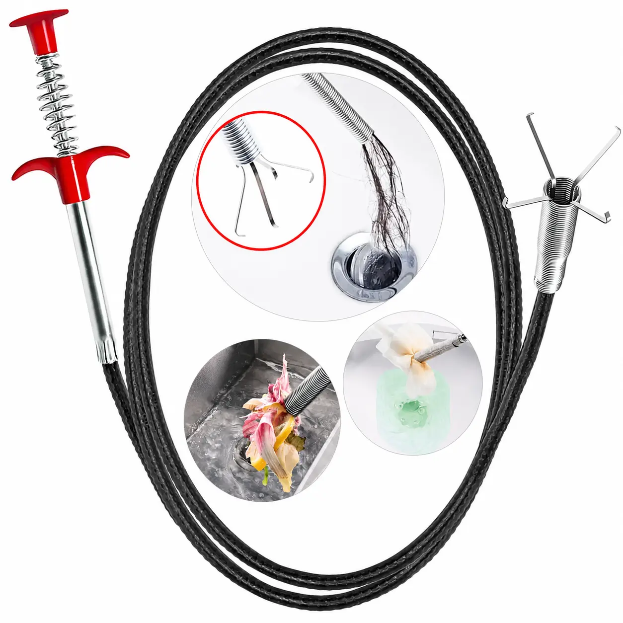 78.74in Flexible Grabber Claw Reacher Tool - Bendable Hose Tool with 4 Self-Locking Claws, Spring Steel Construction, for Litter Pick & Unclog Drains (Home Bathroom Gadget)
