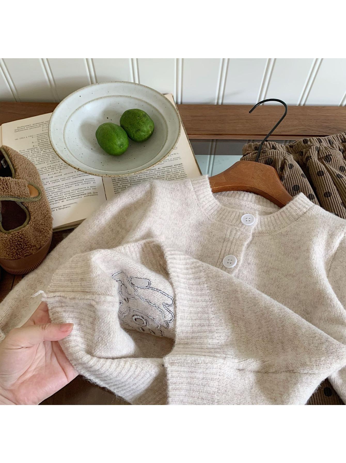 (New)Little Boys' Cozy Button- Sweater - Feature a Cute Stitched Puppy Detail, Soft Mid-Weight Knit for Fall and Winter, Perfect Easy-On Layer for Chilly Weather