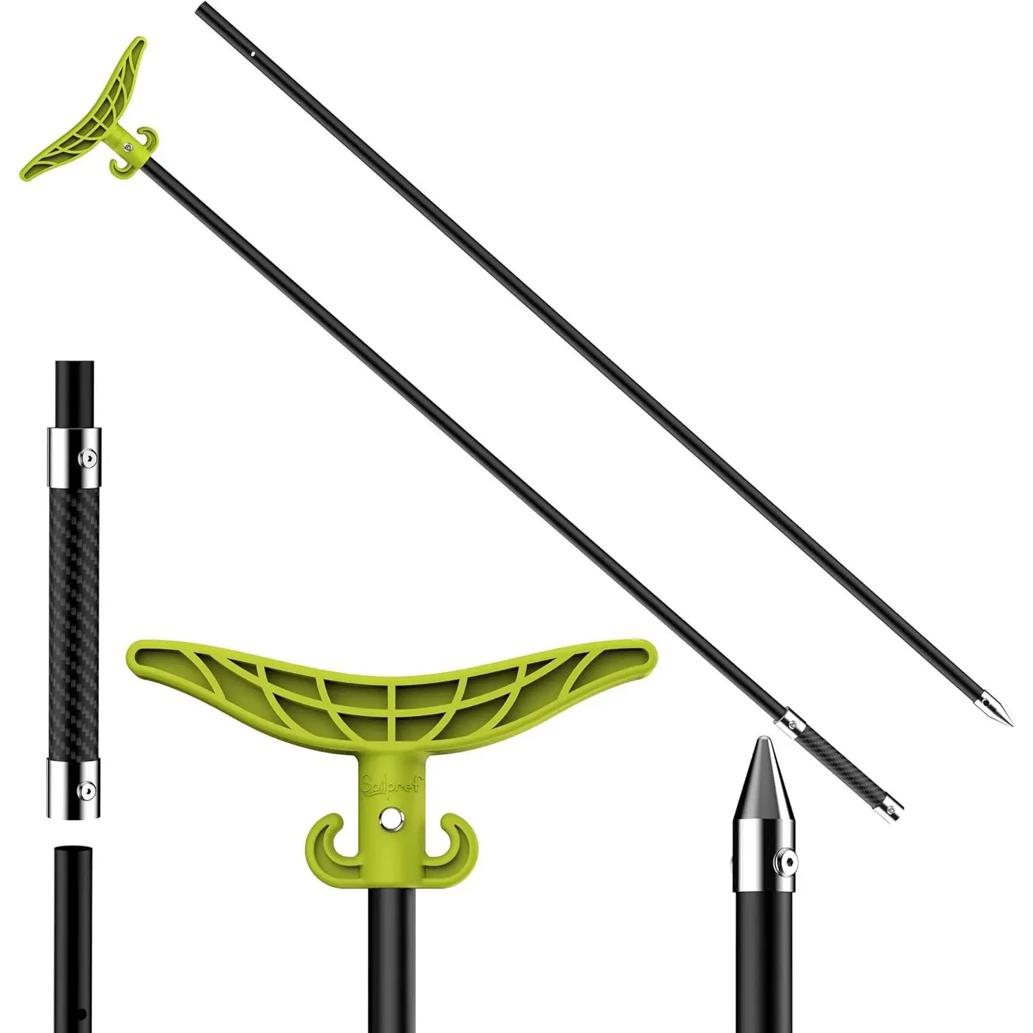 8.63ft/12.3ft Corrosion-Resist Fiberglass Shallow Water Anchor Pole, T-Handle Grip & 316 Stainless Tip Sand Anchor for Boat, Beach Kayak, Gloves Included, Push Pole