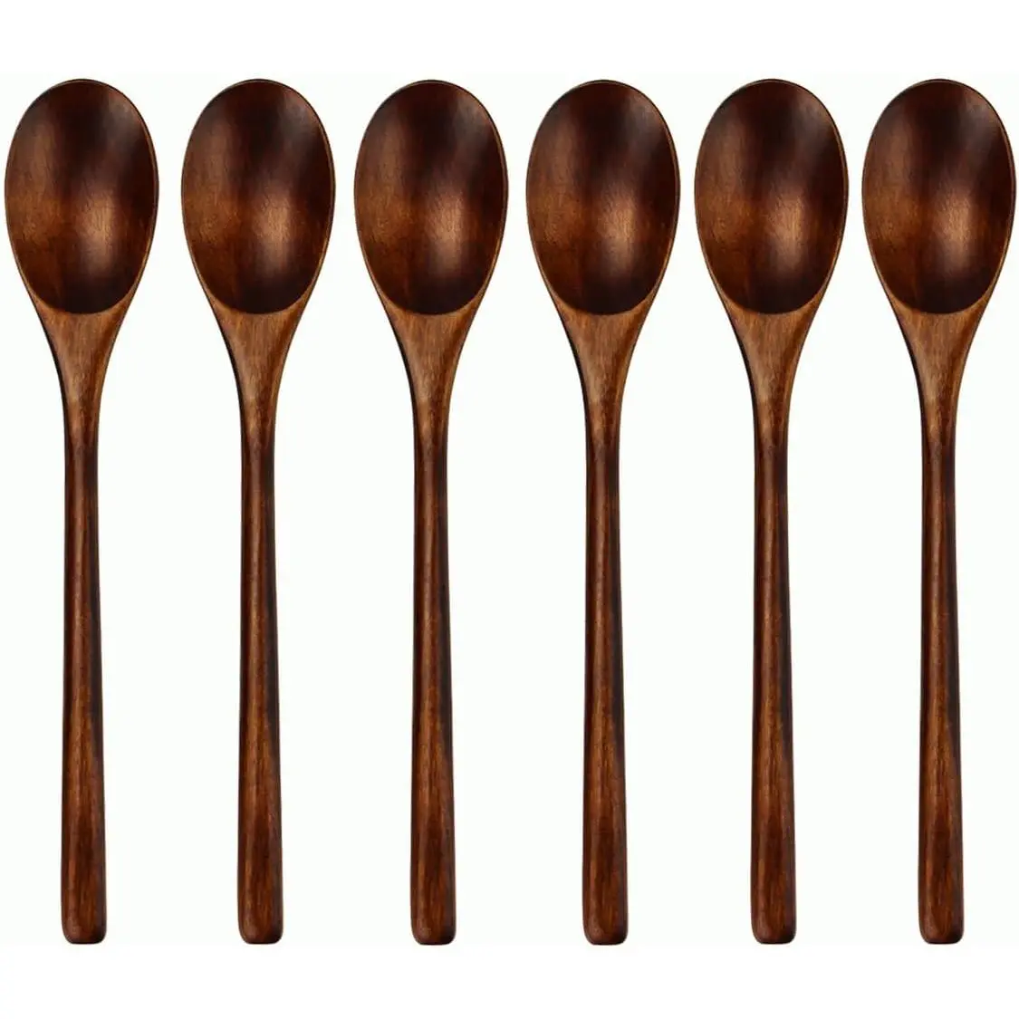 6 count Wooden Spoons for Eating, 9 In-  Soup Spoons | Wooden Spoon for Cooking Mixing Stirring Honey  Soda Dessert,Coconut Bowl