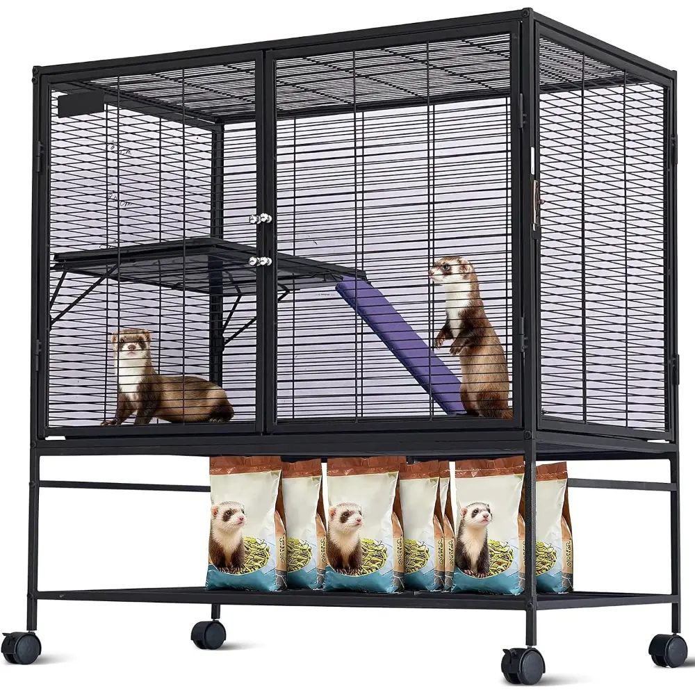 Metal Small Animal Cage,39 ''L Multi-Level Ferret Cage for Small Animals - Large Hamster Cage with Removable Ramp, Removable Tray for Chinchilla, Rabbit, Guinea Pigs, Hedgehog, Gerbil
