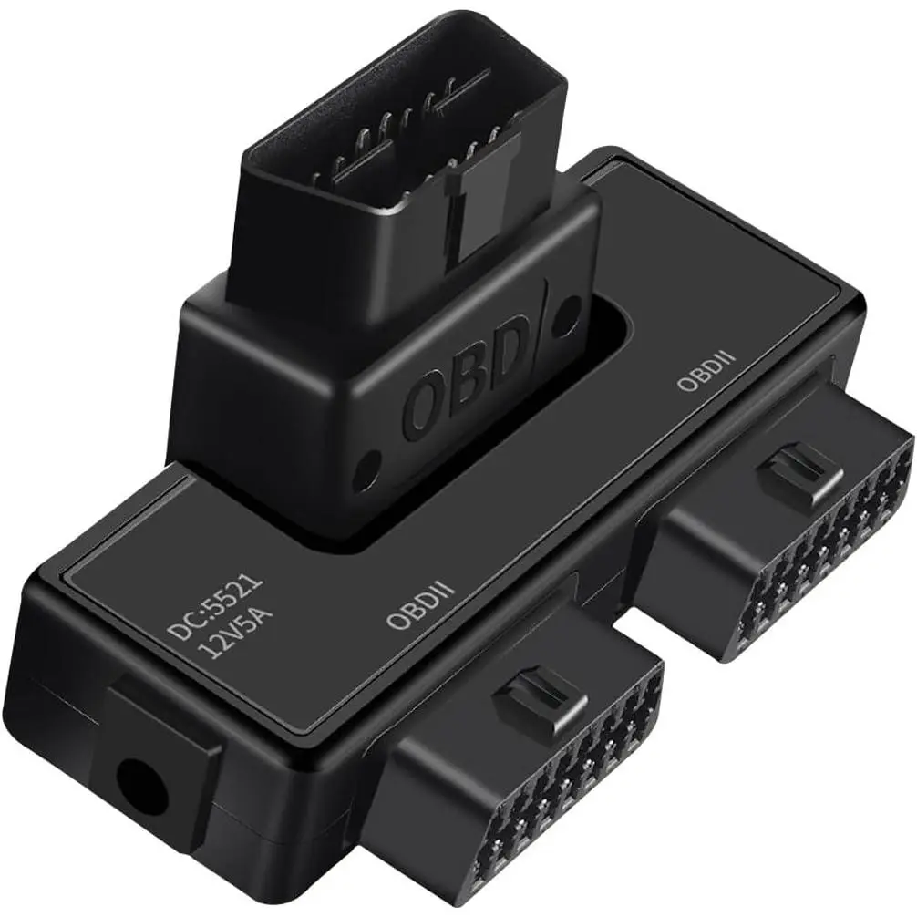 OBDII Splitter with Rotatable Male Port, Full 16 Pin 1 Male to 2 Female Extension Converter Adapter,  Port Splitter for Standard OBD2 Devices Diagnostic Extender