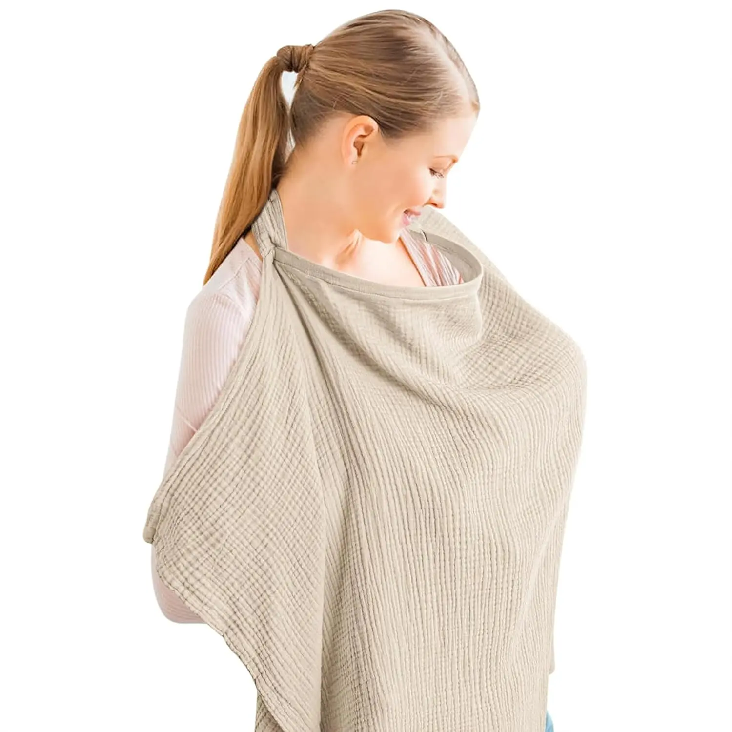 Nursing Cover  Baby Breastfeeding, Breathable 100% Cotton Breastfeeding Cover with Rigid Hoop  Mother Nursing Apron, Multi-use Carseat Canopy (Summer Wheat)