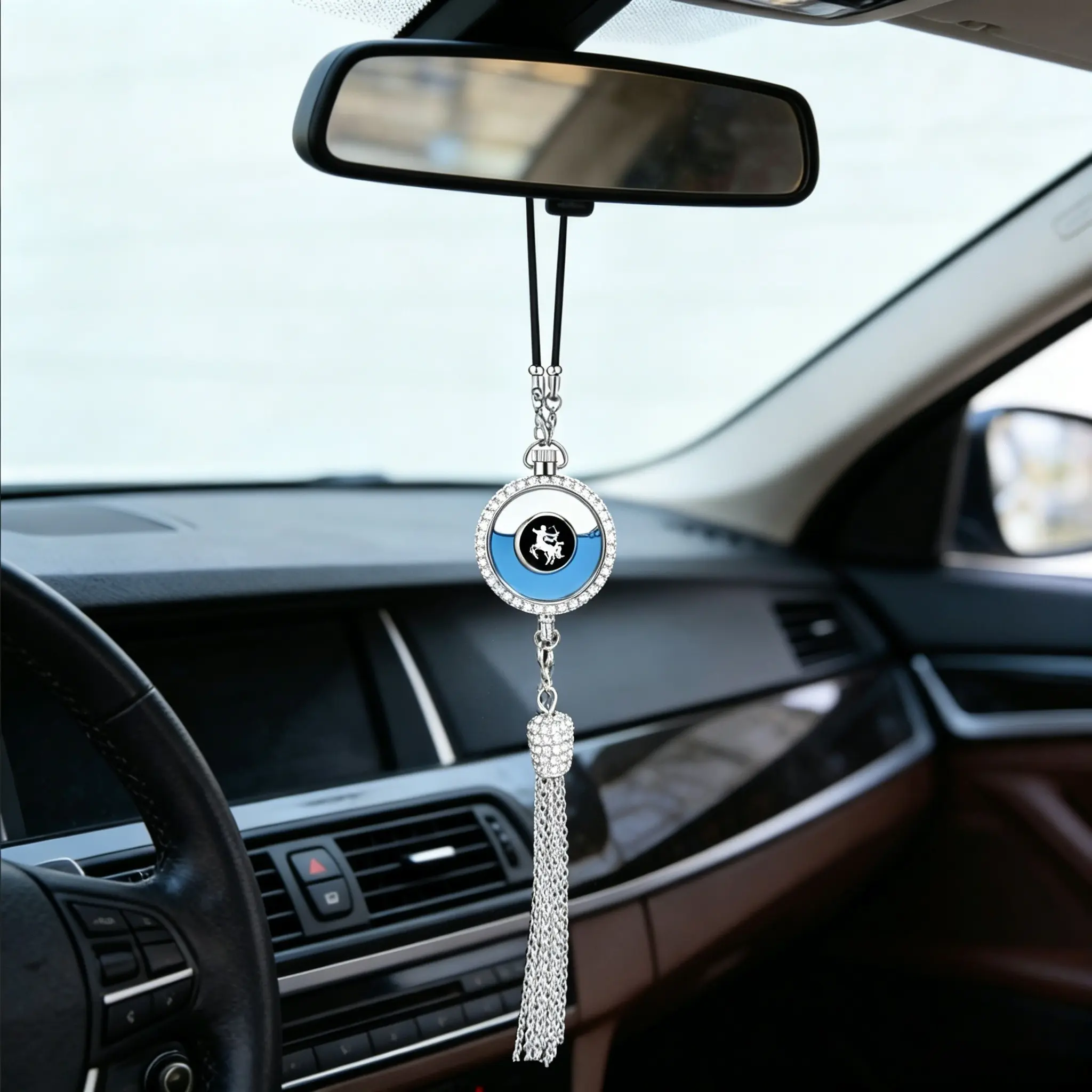 Custom Zodiac Car Diffuser Pendant. Sparkling, Stylish Crystal-Encrusted High-End Match for Your Star Sign. Exclusive Rearview Mirror Ornament
