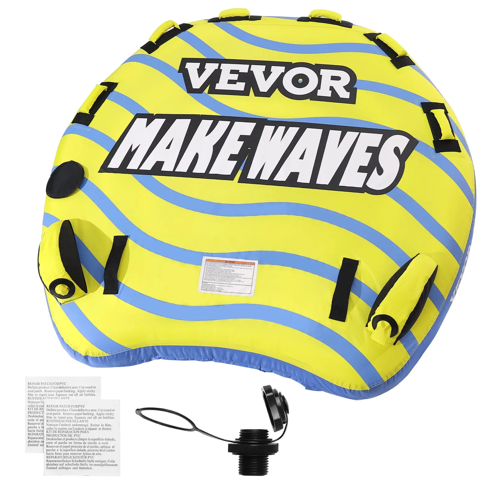 【DealsForYouDays】VEVOR Towable Tube for Boating, 1-3 Riders Inflatable Towable Tube with Bumper Fins, 510 lbs Water Sport Towable Tubes for Boats to Pull, Full Nylon Cover, EVA Grab Handles and Speed Safety Valve