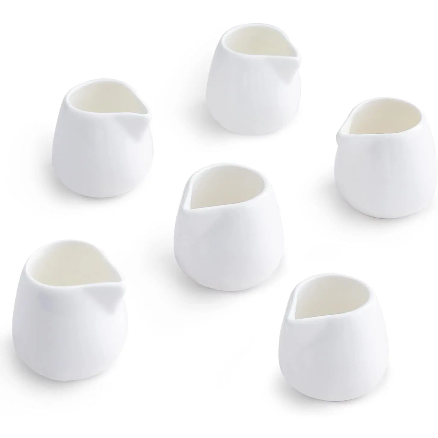 3 oz Ceramic Cream Jugs, Mini Creamer Pitcher, White Porcelain Classic Creamers for Coffee, Tea, Milk, Jam, Sauces, 6 Pack