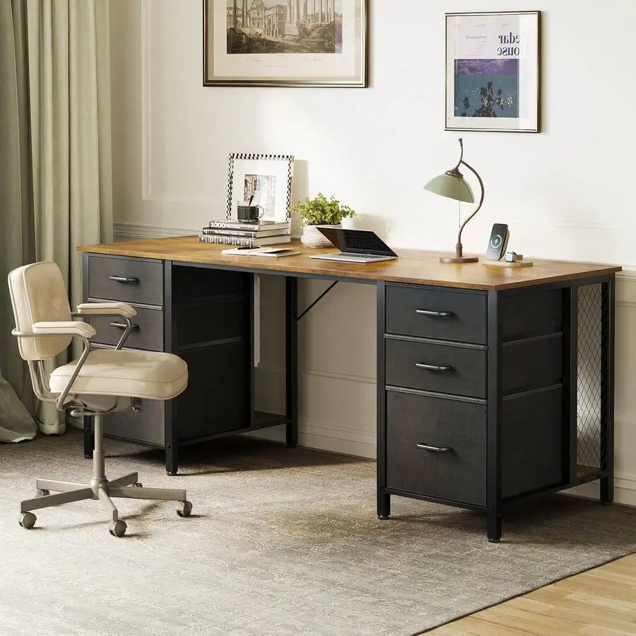 63" L x 20.87" W x 29.92" H Modern Vintage Computer Desk with Filing Cabinet, Desk-Included Stable Computer Armoires, Large Storage for Home Study Workstations Enhancing Office Efficiency, Desk-Included Computer Armoires