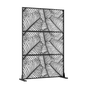 GAOMON Freestanding Metal Privacy Screen Outdoor – Decorative Galvanized Steel Fence Panel, Weather-Resistant, Chevron/Herringbone/Palm Leaf designs, Room Divider for Patio, Balcony, Garden, Deck, Matte Black