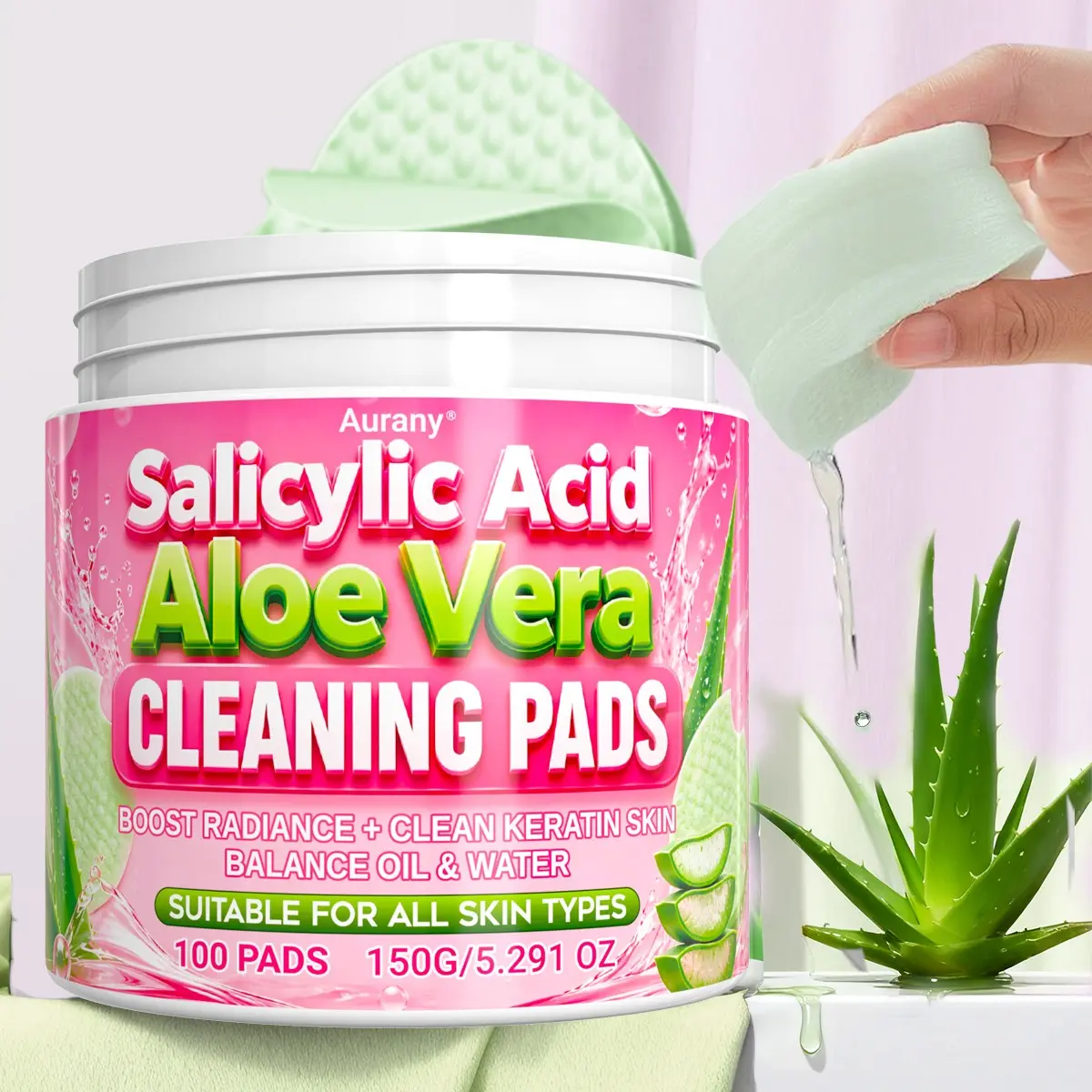 Exfoliating Pads, Exfoliating Pads For Face, Cleansing Pads For Face ，Unclog Pores, Balance Oil & Water, Gently Exfoliate， With Soothing Aloe Vera, Refreshing & Non-Irritating ， 100 Pads – Daily Skincare Essential