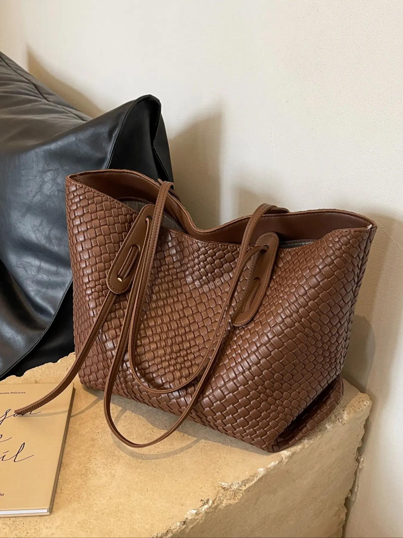 Women's Solid Color Design Tote Bag, Fashionable Large Capacity Shoulder Bag for Daily Life, Casual Trendy Versatile High-quality Daily Commuting Bag, Casual Commuter Bag