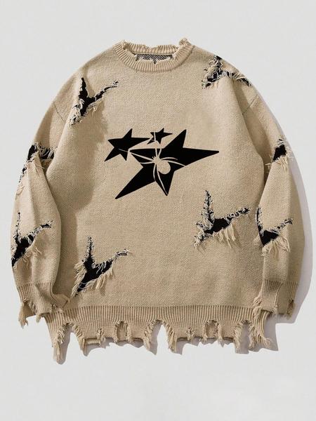 Men's Pattern Sweaters Retro Gothic Long Sleeve Crew neck Pullover knitted Top, Knitwear Tops, Grunge Skull Dollars Design, Aesthetic Gesture Warm Loose Fit Comfortable Jumper,Daily life,Hip-hop, Street wear, Going Out, Halloween Fall Winter Clothes