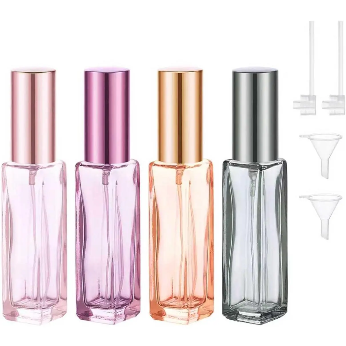 4 count 10 ml Refillable Travel Perfume Bottle Set – Glass Perfume Atomizer and Mini  Bottles with Funnels, Portable Leak‑Proof Containers
