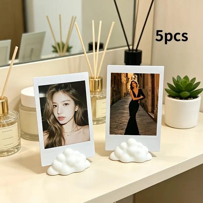 5 Pcs Fluffy Cloud Photo Display Stands, Plastic Frames for Room Office, Cute Desktop Organizer for Photos Cards Notes