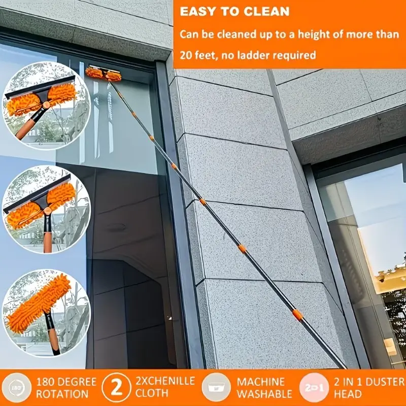 167.32inch Window Cleaner Tool, Two-In-One Cleaning Kit with Scraper and Extension Rod, Home Glass Cleaning Essential, Easy-To-Use Design