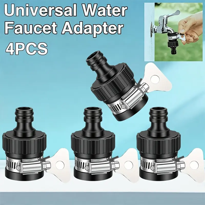 4pcs universal faucet adapter, quick-connect plastic hose connector, durable quick connector, suitable for car washing and garden irrigation, compatible with European and American standard threads.