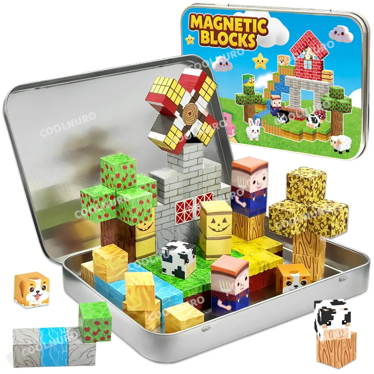 60pcs Magnetic Building Block Set, Farm Theme 3D Puzzle Toys, Stem Educational Toy, Creative Construction Blocks, Easter & Birthday Gift