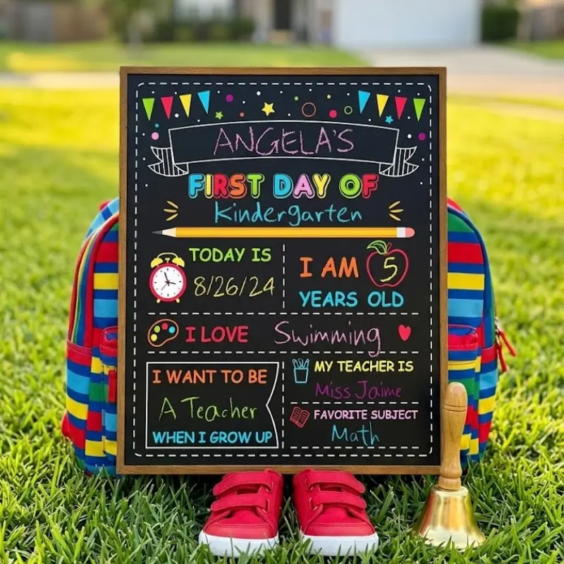 Double-Sided Back-To-School Sign, Reusable Colorful Drawing Board, Erasable Blackboard, 10x12 Inch, Kindergarten Photo Prop, Milestone Board