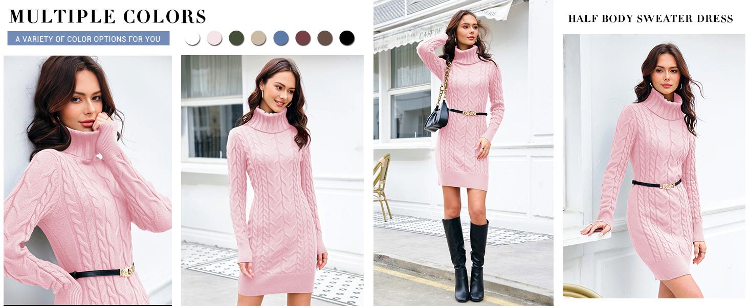 Saodimallsu Womens Cable Knit Sweater Dress Sexy Long Sleeve Bodycon Turtleneck Mini Fall Sweaters Dresses