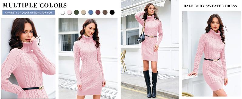 Saodimallsu Womens Cable Knit Sweater Dress Sexy Long Sleeve Bodycon Turtleneck Mini Fall Sweaters Dresses