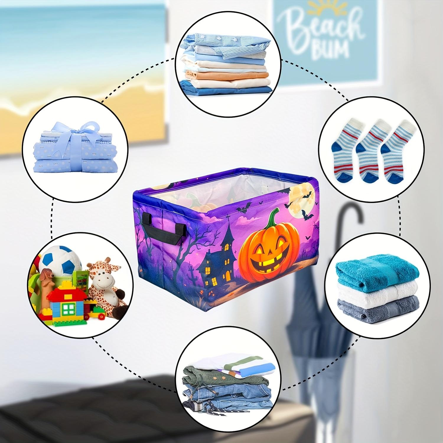 Halloween Pumpkin Design Collapsible Oxford Fabric Hamper, Square Foldable Storage Basket With Handles, Multipurpose Organizer Bin, Gift Basket Teacher Basket Book Basket, Halloween Basket, Fall Basket, Halloween Baskets, Spooky Basket, Laundry Baskets