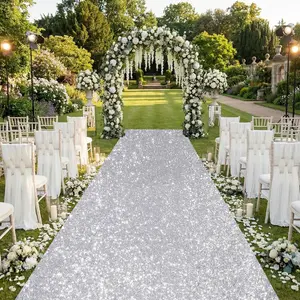 4FT×15FT Silver Sequin Sparkly Wedding Aisle Runner Carpet for Christmas Disco Prom Party Indoor Outdoor Hallway Floor Decor