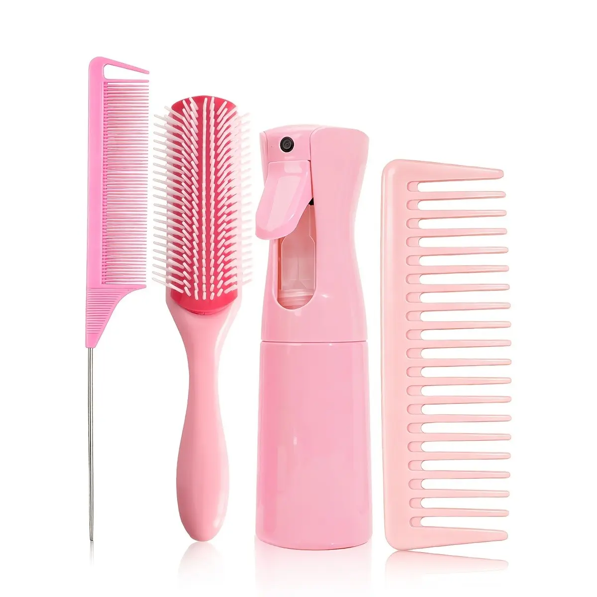 4pcs Hair Comb Set, Fine Tooth Tail Comb, Wide Tooth Comb, Heat Resistant Styling Brush, Hair Spray Bottle, Home & Salon Use