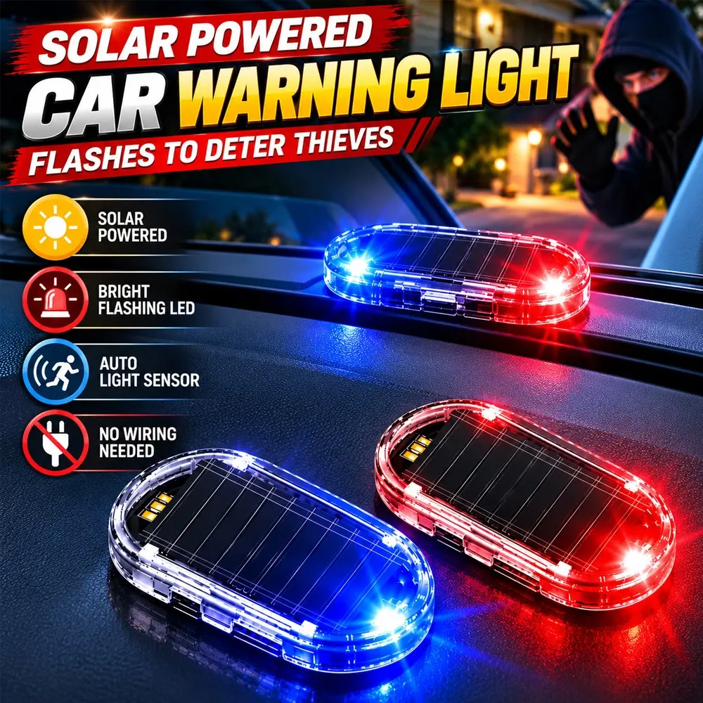 Solar Car Alarm Light, LED Flashing Security Indicator, Auto-Light Sensor, No Wiring Needed, Suitable for Cars, Trucks, Suvs, Automotive