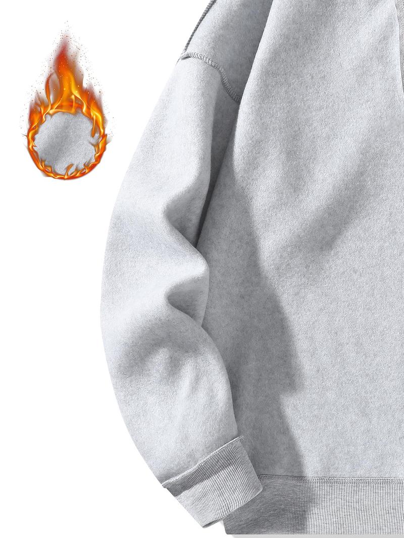 Men's Plain Half Zip Drop Shoulder Essentials Hoodie, Regular Fit Casual Long Sleeve Hooded Sweatshirt for Fall & Winter, Men's Clothes for Daily Wear