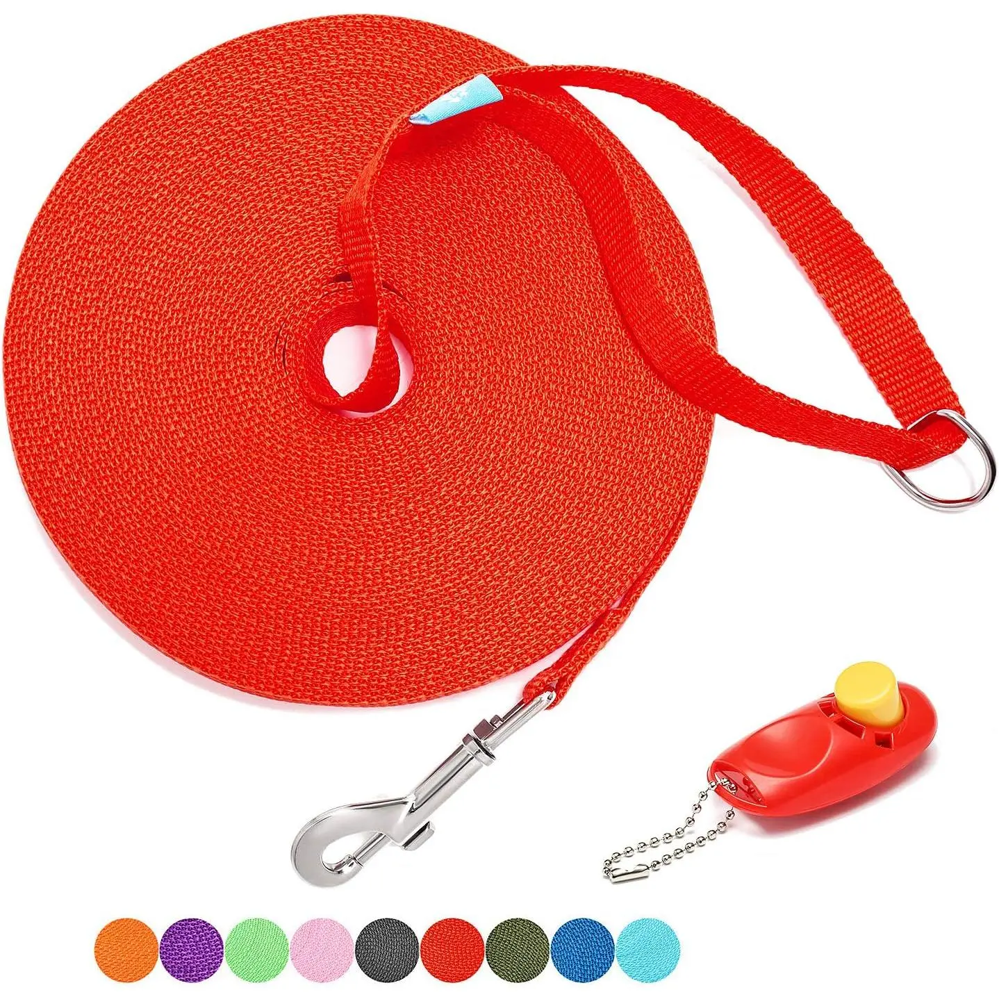 15/20/30/50/100 ft Long   Leash with Clickers for Small, Medium and Large Dogs or Cats (15 , Red)