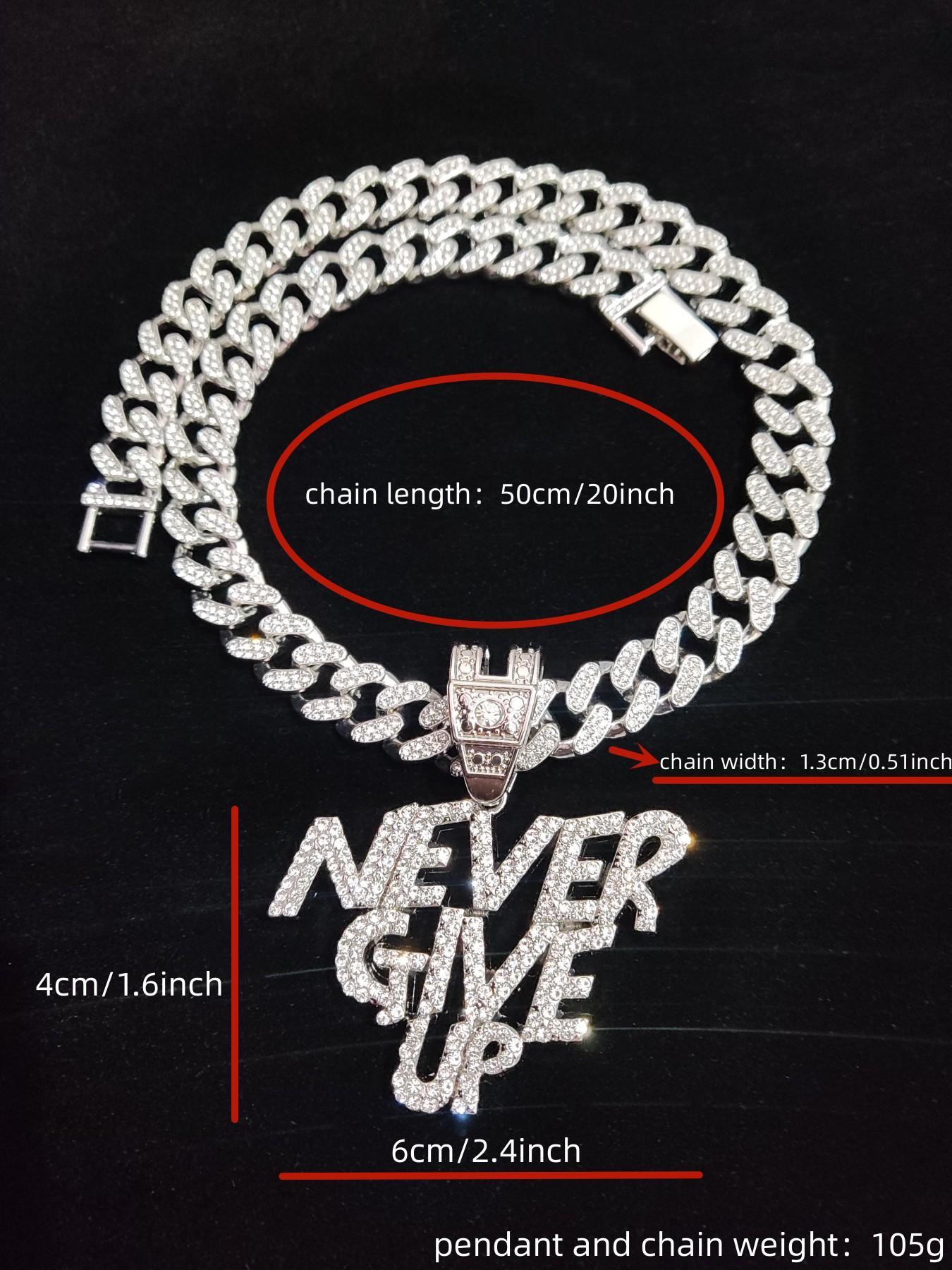 Fashion Rhinestone Decor Letter Cuban Chain Pendant Necklace for Men & Women for Summer, Hip Hop Cubic Zinc Alloy Chunky Chain Jewelry for Daily Wear Or Party, Anniversary Birthday Accessory Gift, Cuban Link Necklace Fashion Rhinestone Decor Letter Cuban Chain Pendant Necklace for Men & Women for Summer, Hip Hop Cubic Zinc Alloy Chunky Chain Jewelry for Daily Wear Or Party, Anniversary Birthday Accessory Gift, Cuban Link Necklace