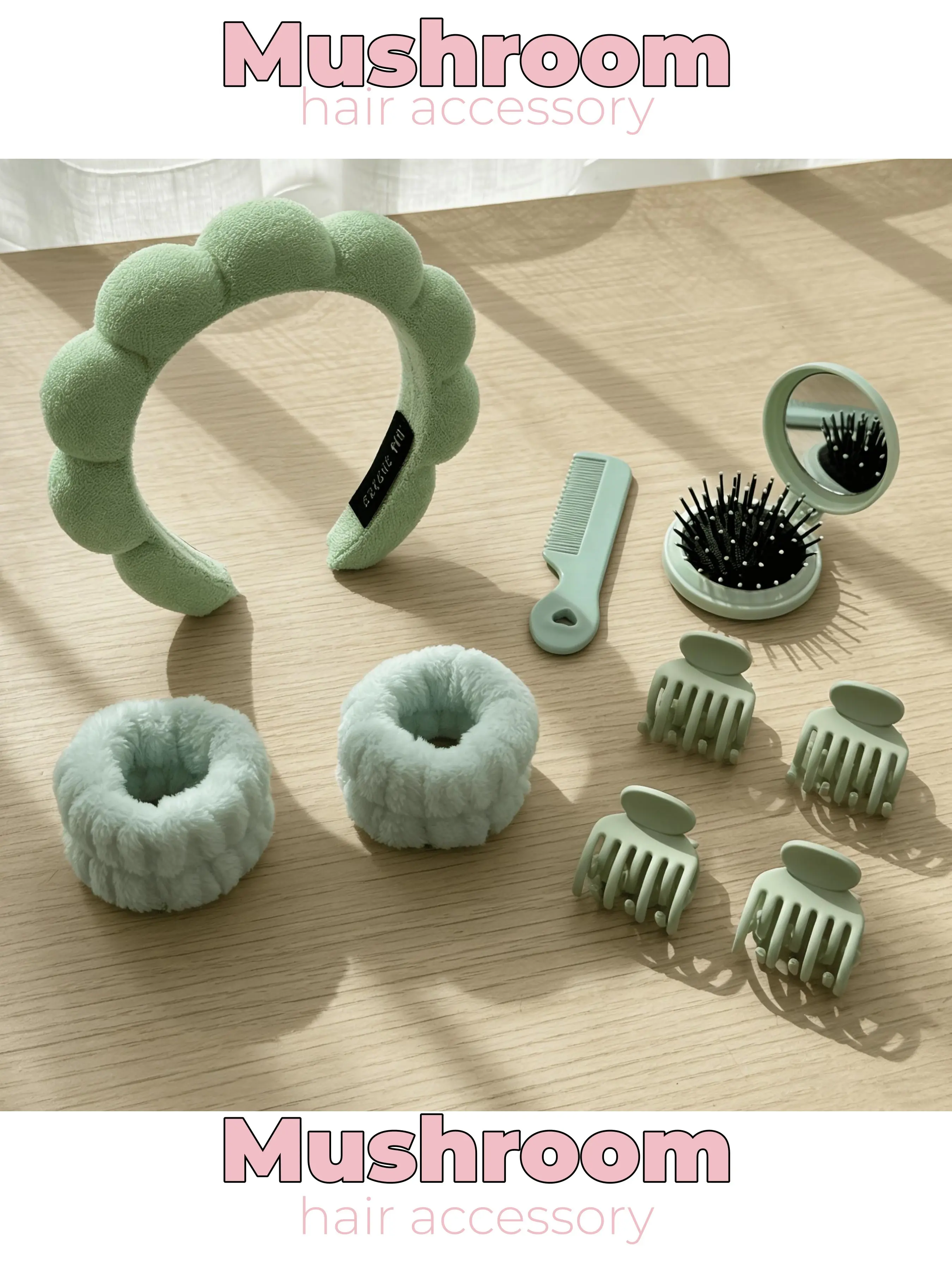 9pcs styling tool set, suitable as a gift for pajama parties, including cloud headbands, hair clips, mirror combs, sweat absorbing wristbands, etc. It is the perfect choice for birthday parties and SPA themes, for bridesmaid gifts, anniversaries, etc