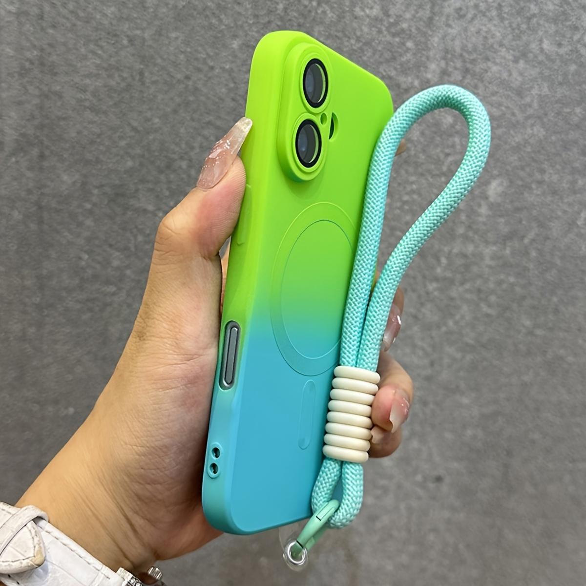 Phone case: Luxury Gradient Pattern Magnetic Wireless Charge Wristaband Strap Phone Case for iPhone 11 12 13 14 15 16 Pro Max Plus Soft Cover iphone 12