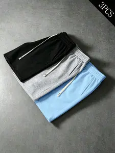 Men's Casual Graphic Short Pants, Fitted H-Type Waistband, Side Pockets, Unlined, Plain Surface, Ideal for Daily Wear & Fitness