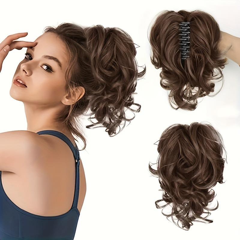 Short Clip On Messy Ponytail Hair Extension Waterfall Wave Voluminous Adjustable Big Curly for Women Blonde